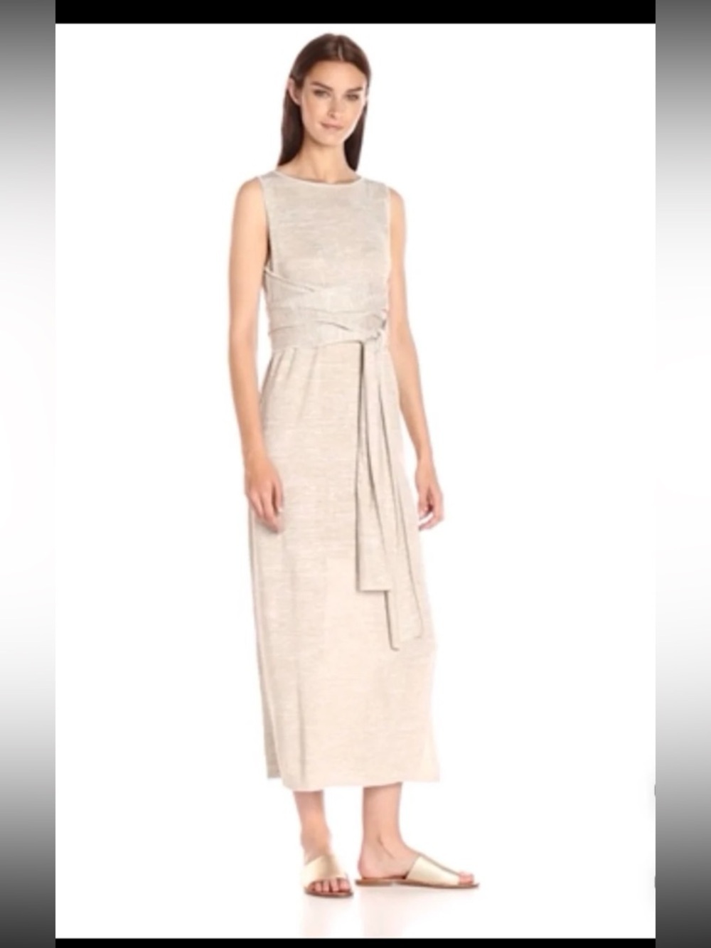 Theory Linen Blend Dantine Sag Harbor Tie Waist Wrap Midi Dress Oatmeal 
Medium - Picture 8 of 14